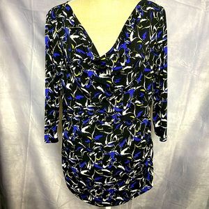 KENNETH COLE REACTION COWL NECK TUNIC BLACK/ROYAL/WHITE/YELLOW SIZED L